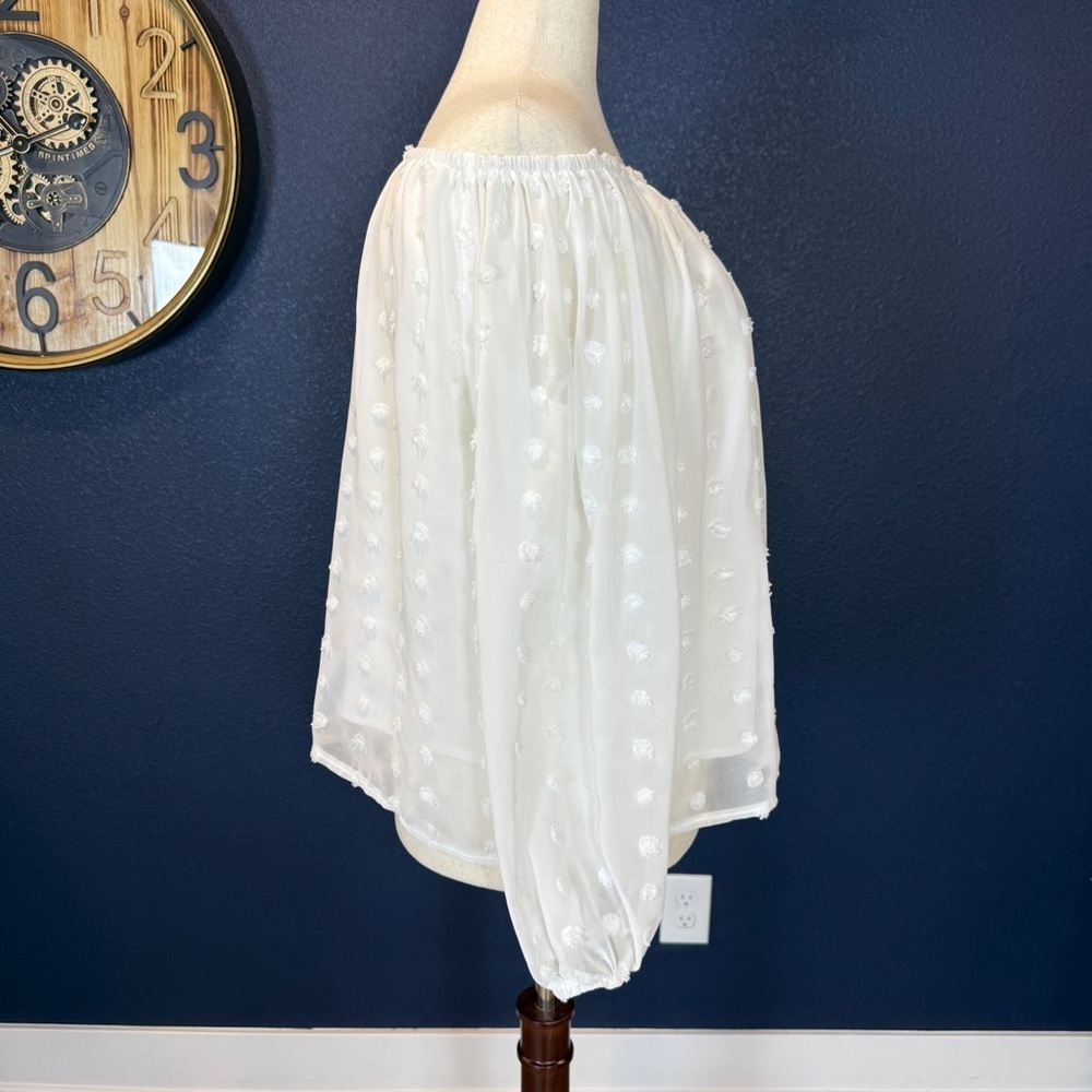 Miss Sparkling White Swiss Dot Off-Shoulder Blouse | Size Large - Picture 5 of 9